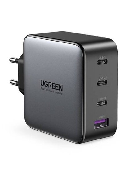 Ugreen Încărcare rapidă CD226 4, GaN 100W, 3x USB Tip-C 5V/3A, 1x USB, Negru