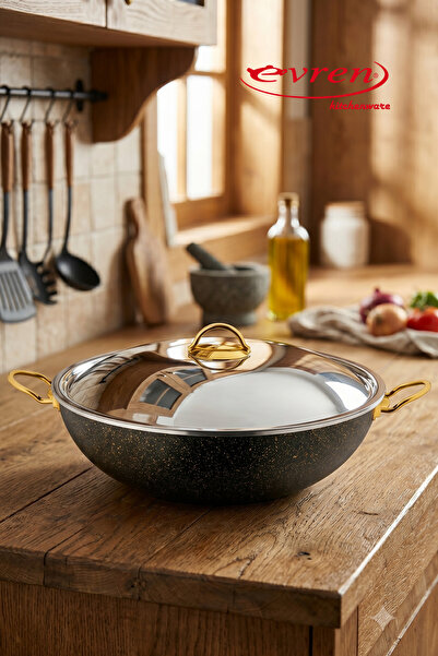 Evren 4.5 Lt Stainless Lid 38 Cm Wok Pot