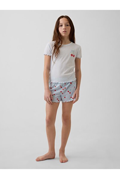 GAP Kız Çocuk Mavi Recycle Fitilli Şort Pijama Takımı