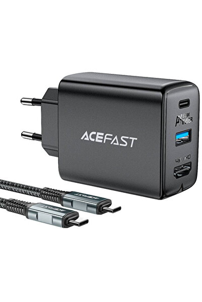 Acefast 65W, 3 porturi, Negru