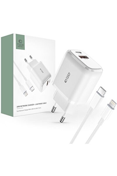 Tech-Protect Cablu Lightning Inclus 1x USB-A + 1x USB-C 3A 20W Alb