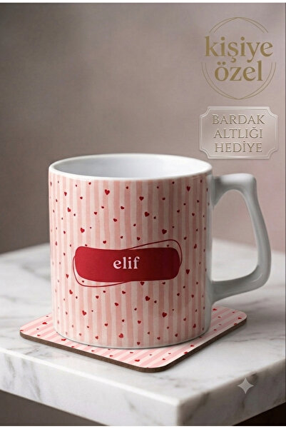Eylül Design Kişiye Özel Kırmızı Kalpli İsim Baskılı Kupa Bardak Doğum Günü H...