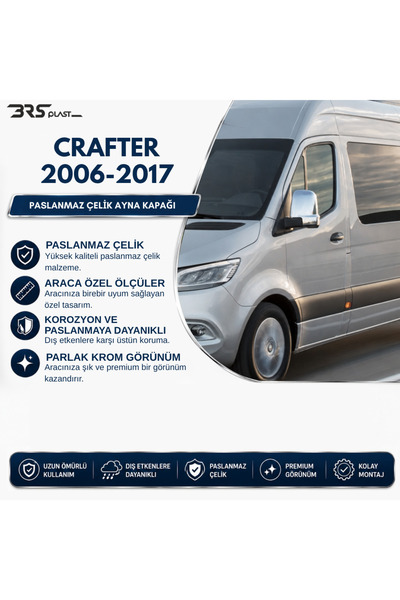 BRSPLAST Volkswagen Crafter Uyumlu 2006-2017 Krom Ayna Kapağı 2 Parça Paslanm...