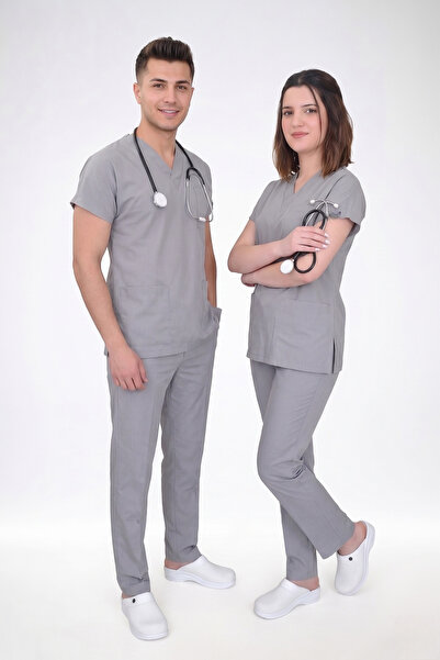 Nur Ortopedi Unisex Gri Likralı Cerrahi Alt Üst Forma Takım