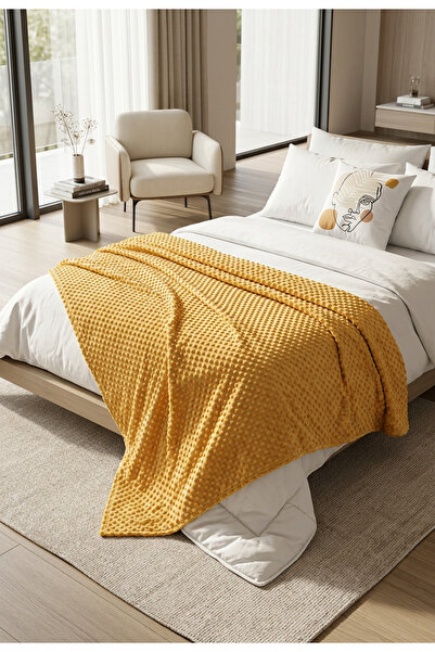 MİNK Mink All Season 500 Mustard Double Size Bud Blanket/Bedspread 200*220 cm