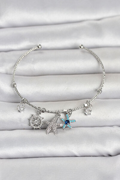 TJ Silver Color Brass Sea Theme Charm Women's Bracelet Tj-Bb8487