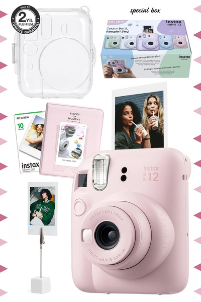 Fujifilm Instax mini 12 Pembe Fotoğraf Makinesi-10'lu Film-Kıskaçlı Stand-PVC...