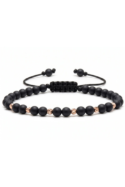 MANAVA Bratara cu 6 bile de Aur 14k si Onix mat