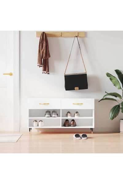 Concept Bancheta pantofar, alb extralucios, 102x35x55 cm, lemn compozit