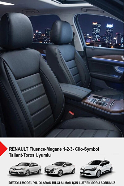 GM-DESIGN Jet Siyah Deri Oto Koltuk Kılıfı (RENAULT Fluence-Megan 1-2-3-Clio-...