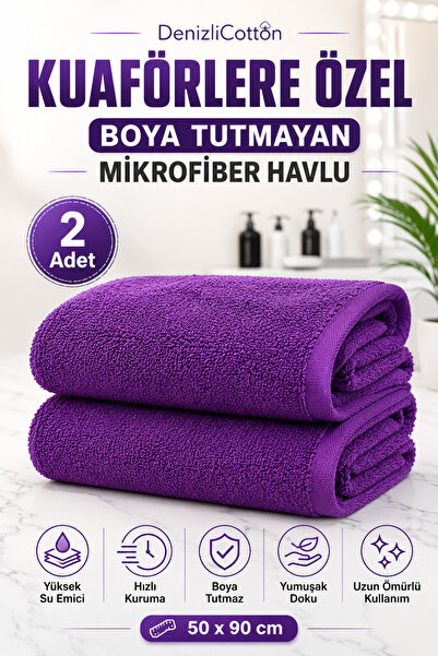 Dye-Free Microfiber Hair Towel for Hairdressers 50x90 cm 2-Piece Set Purple