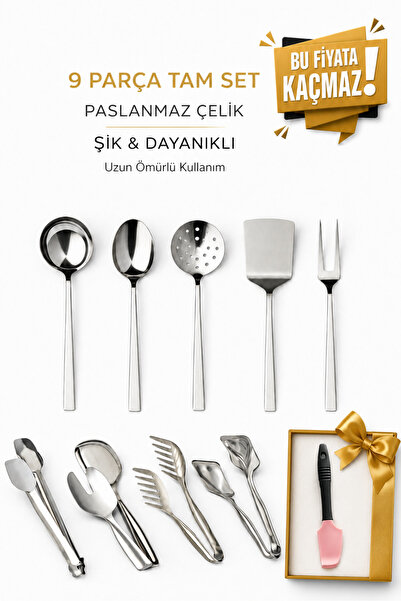 Birpa Premium Paslanmaz Çelik Servis Seti 9 Parça – Şık Sunum, Dayanıklı, Uzu...