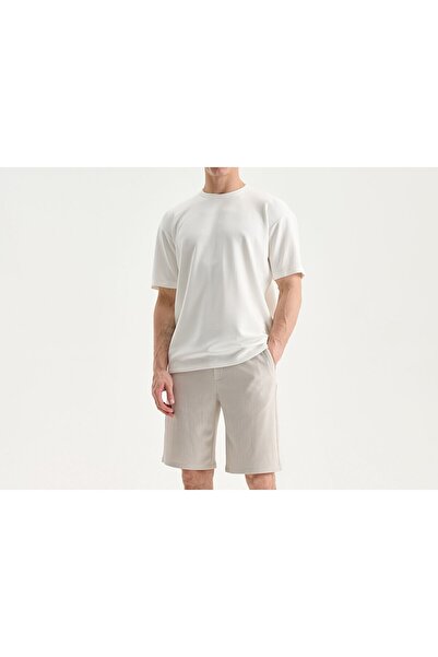 Erkek Beyaz Bisiklet Yaka Modal Kumaş Basic Erkek T-Shirt