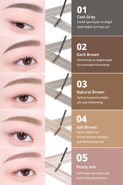 PERIPERA Renklendirici ve Sabitleyici Kaş Maskarası Speedy Skinny Brow Mascara 05 Peony Ash