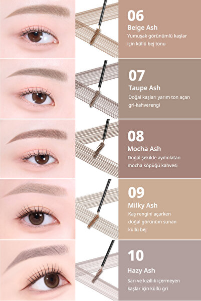 PERIPERA Renklendirici ve Sabitleyici Kaş Maskarası Speedy Skinny Brow Mascara 05 Peony Ash
