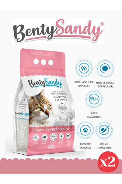 BentySandy Bebek Pudrası Kokulu Topaklanan Ince Taneli Kedi Kumu 10lx2
