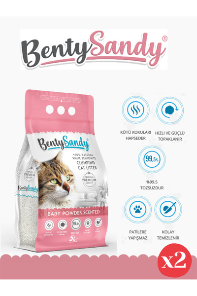 BentySandy Bebek Pudrası Kokulu Topaklanan Ince Taneli Kedi Kumu 5lx2
