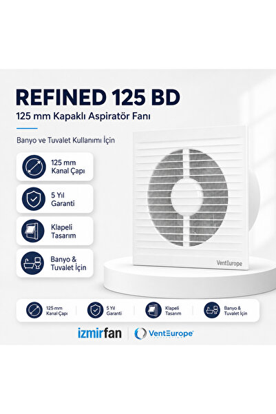 Venteurope Refined 125 BD 12.5 cm Kapaklı Banyo WC Aspiratör Havalandırma Fan...