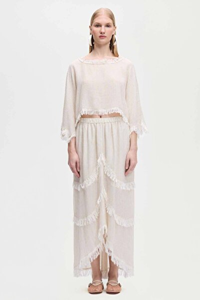 Butik Suat Püsküllü Bağlama Detay Crop Bluz