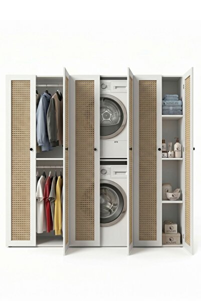 Kenzlife çamaşır-kurutma makinesi dolabı ve giysi dolabı suyuti sağ mat beyaz...