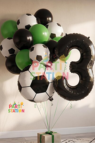 Parti Station Futbol Topu Maç 3 Yaş Balon Set Futbol Topu Maç Konsept Doğum G...