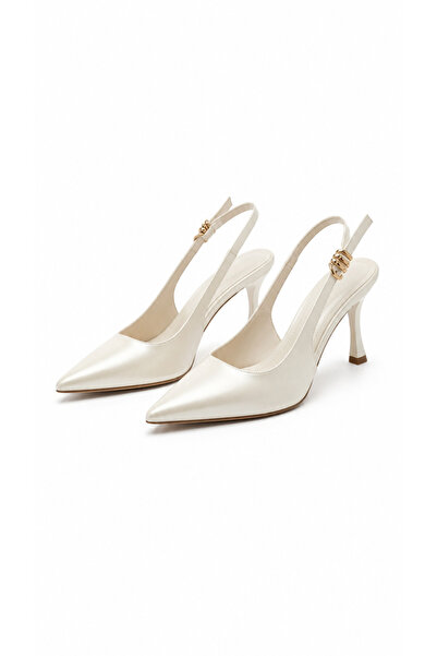 rephro store Pearl White Pointed Toe Open Heeled Evening Dress Shoes