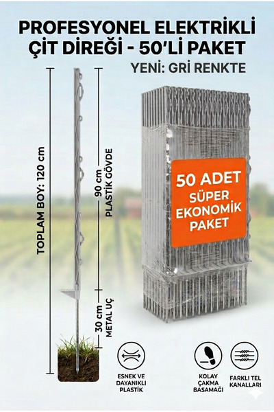 Elektrikliçit Çit Sistemleri 50 Adet 120cm Elektrikli Çit Plastik Direği Kend...