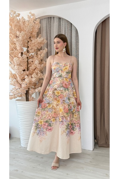 S&A Collectionn Γυναικείο λινό φόρεμα μάξι με λουλούδια, με λουράκι στους ώμο...