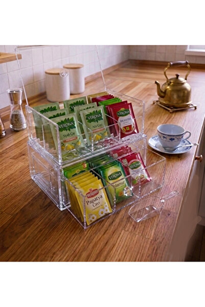 Limeks Home 2-Tier, 12-Compartment Transparent Acrylic Tea Bag and Jewelry Or...