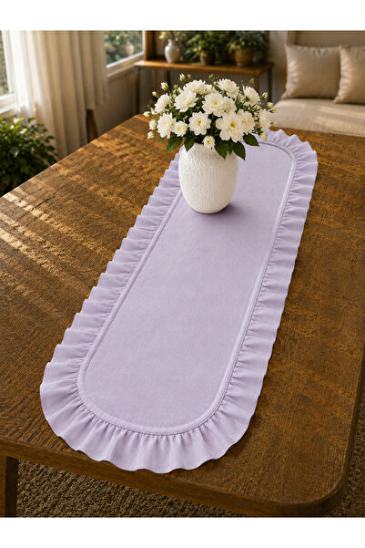 ŞAH TEXTILE DESIGN 30x80 lila sık fırfırlı oval runner, konsol örtüsü