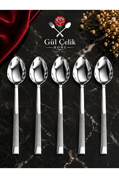 Gül Mutfak ملعقة طعام 12 قطعة، موديل من الخيزران، ستانلس ستيل 18/0 عالي الجودة