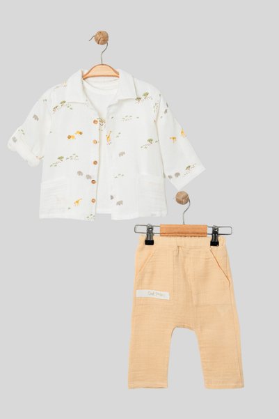 Caramell 3-Piece Baby Set Muslin Shirt Pant T-Shirt Giraffe Patterned