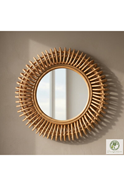 Renesse Home Layun El Yapımı Premium Rattan Duvar Aynası – 60 cm Doğal Bohem ...
