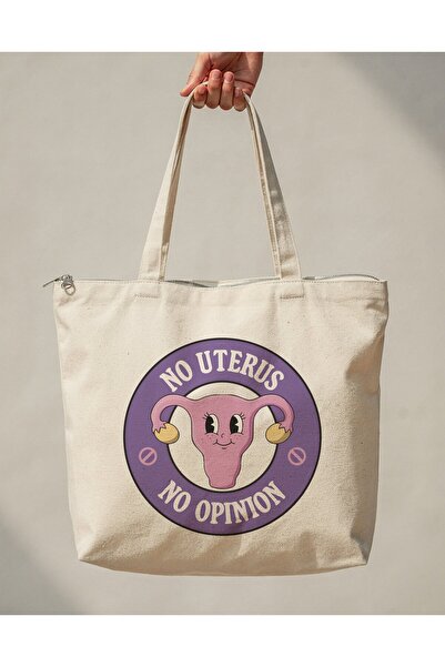 buzagi tasarım ürünleri No Uterus Zippered Lined Gusseted Canvas Bag 35 X 40 cm