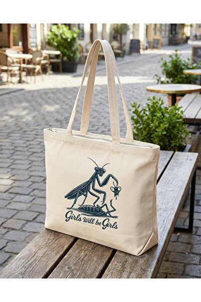 buzagi tasarım ürünleri Girls Will Be Girls Zippered Lined Gusseted Canvas Ba...