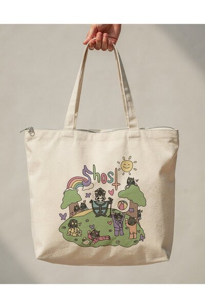 buzagi tasarım ürünleri Ghost Zippered Lined Gusseted Canvas Bag 35 X 40 cm