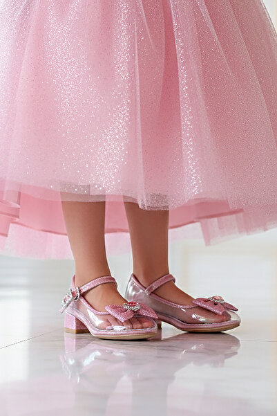 Kiko Kids Asel Kız Çocuk Simli Topuklu Abiye Şeffaf Ayakkabı