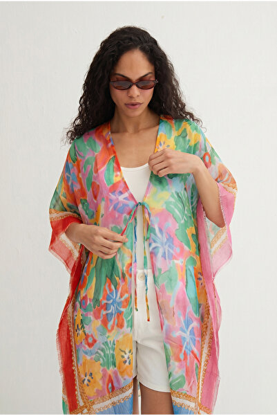Silk and Cashmere Renkli İsla İpekli Baskılı Kimono