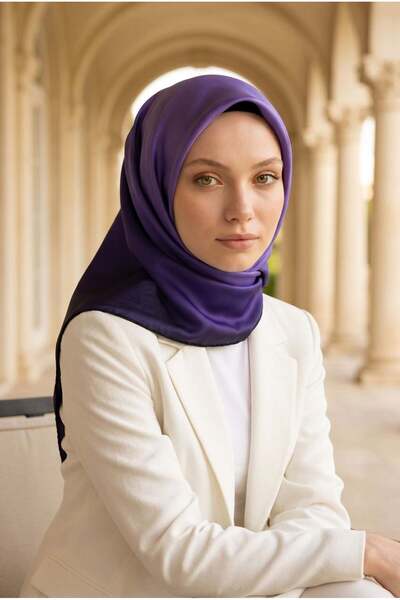Vissona %100 Twill İpek Degrade Desenli Mor Renkli 90x90 Eşarp Dikim Şekli : ...