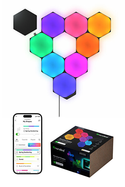 Nanoleaf Altıgen Akıllı RGBW Duvar Paneli Başlangıç Paketi App Kontrollü, 9 P...