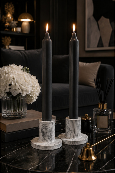 betonmall Şamdan Mumluk 2'li Beton El Yapımı Dekoratif Tealight Mumluk Mum Hariç