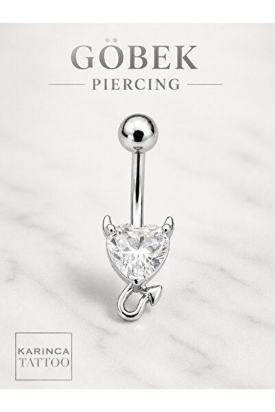 Karınca Piercing Taşlı Yüksek Kalite Şeytan Motifi Gümüş Rengi Göbek Piercing...