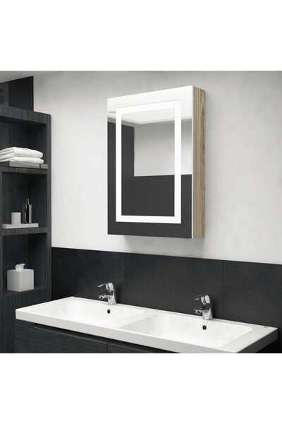 Concept Dulap de baie cu oglindă și LED, gri beton, 50x13x70 cm