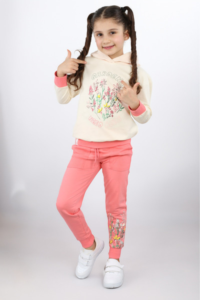 Mışıl Kids Gardens Needs Bees Printed Hooded Bottom Top Girl's Tracksuit Set