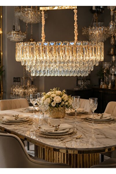 Kristal OVAL LÜX SALON AVİZE GOLD 10 Ampül