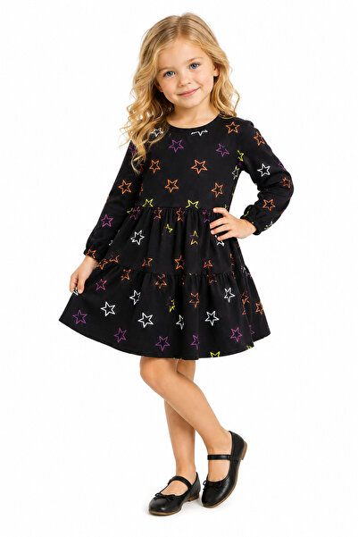 Dolce Destino Girl's Dress - Comfortable Cut Cotton Colorful Starry Long Slee...