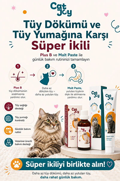 CATJOY Süper 2 li Paket Multivitamin Kedi Malt Macun 100gr Ve B Plus Kedi Tüy...