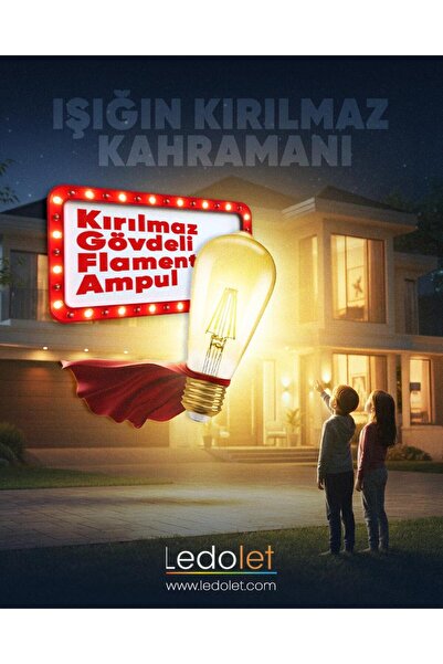 LEDOLET Flament 4w 2700k St64 Led Ampul Kırılmaz Gövde Dim Edilebilir