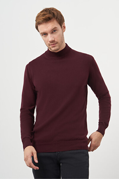 Morven Men's Dark Claret Red Basic Half Turtleneck Dynamic Fit Relaxed Cut Kn...
