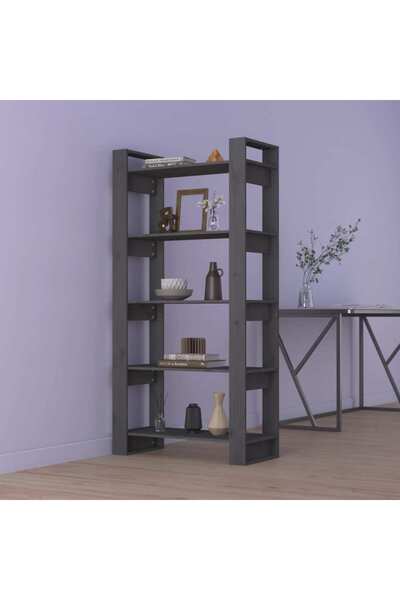Concept Bibliotecă/Separator cameră, gri, 80x35x160 cm, lemn masiv pin